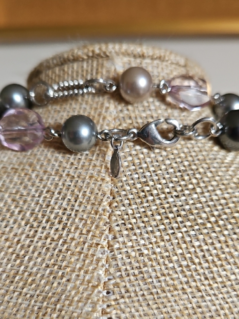 Premier Designs Pink and Gray Bead & Faux Pearl Necklace - Picture 6 of 6